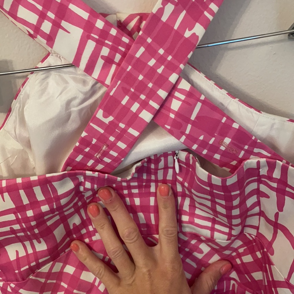 Pink Checkered Ruffle Halter Dress - Picture 3 of 5